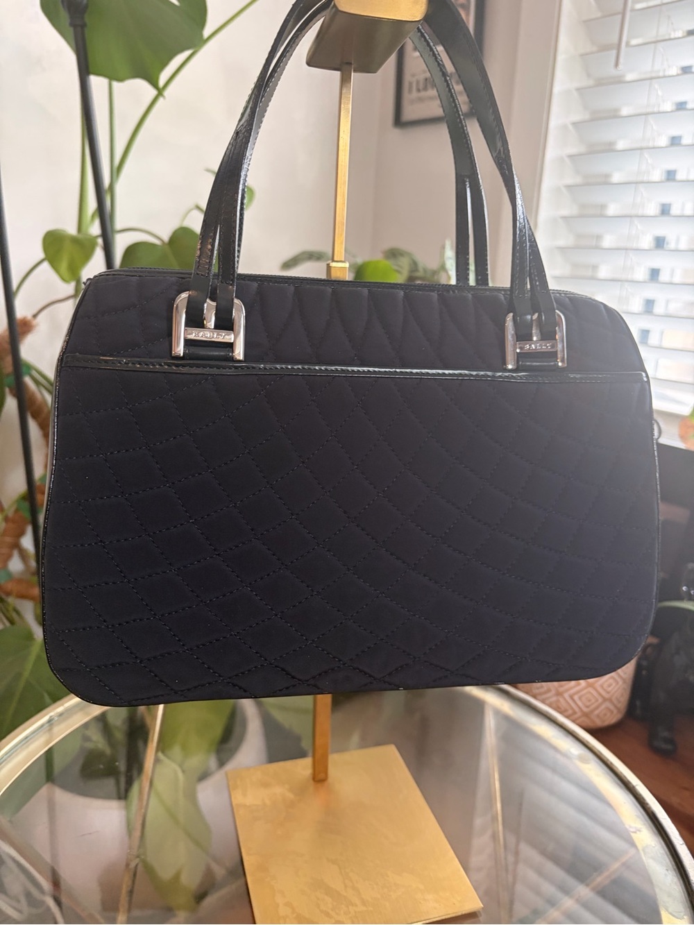 Vintage BALLY Black Quilted Nylon & Leather Satchel Shoulder Bag NWT - Picture 2 of 13
